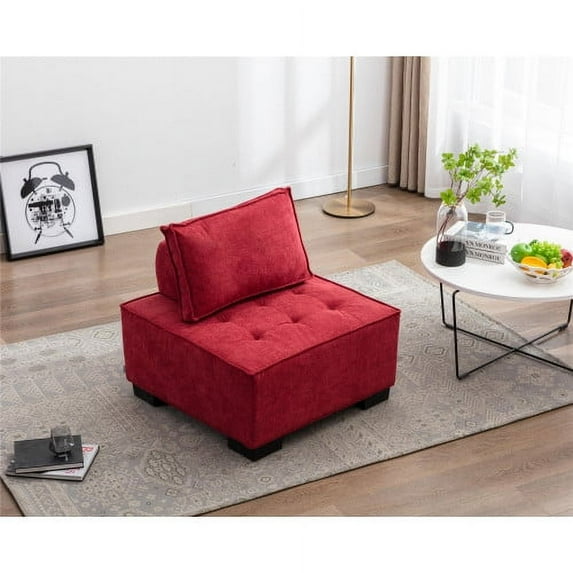 Large Square Ottoman Bench, Upholstered Ottoman Chair with Cushion Large Square Ottoman Stool for Living Room Deep Seat Lazy Sofa Fabric, Red