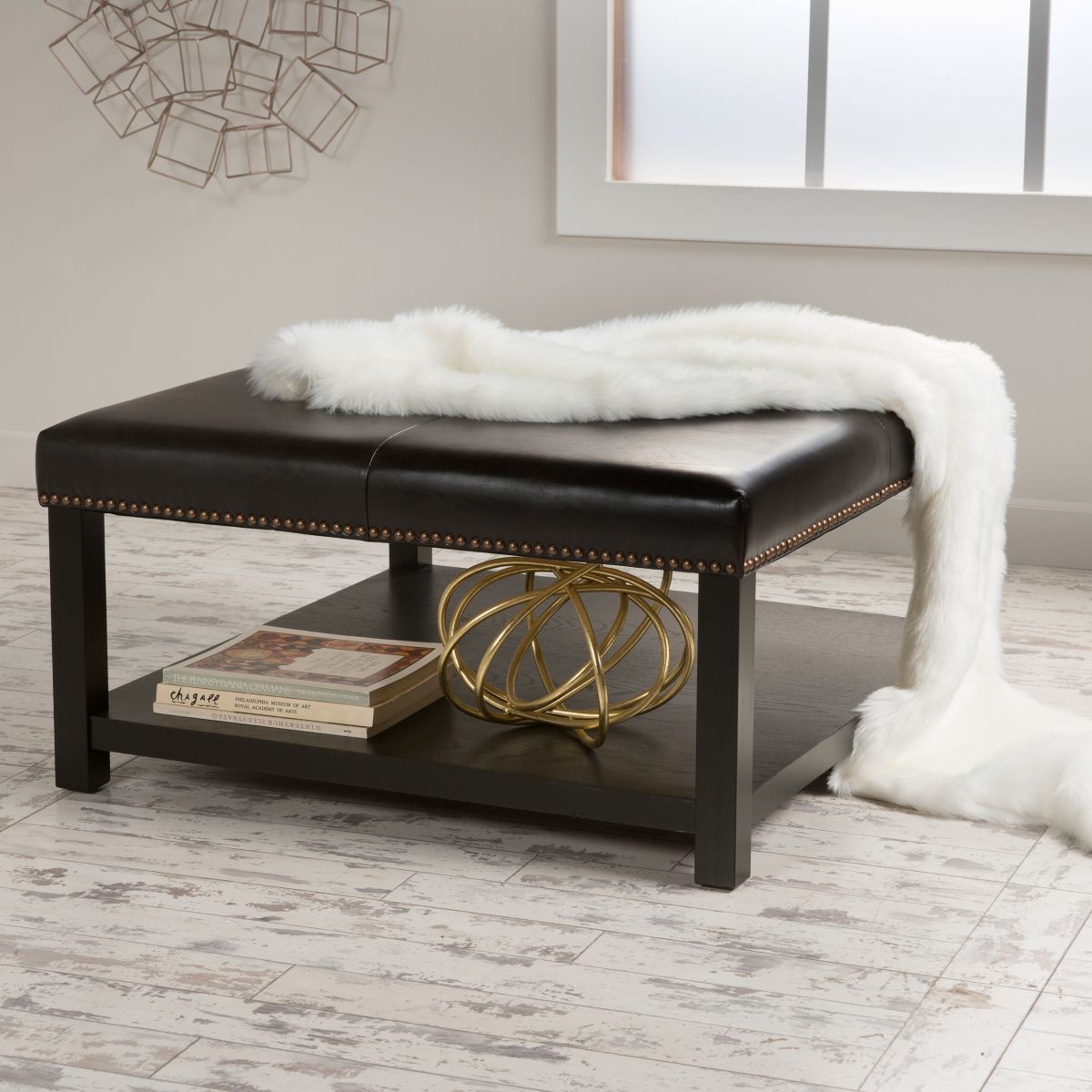 Ottoman Car Rack Large Square Ottoman Bench, faux leather Coffee Table Ottoman with rack ...