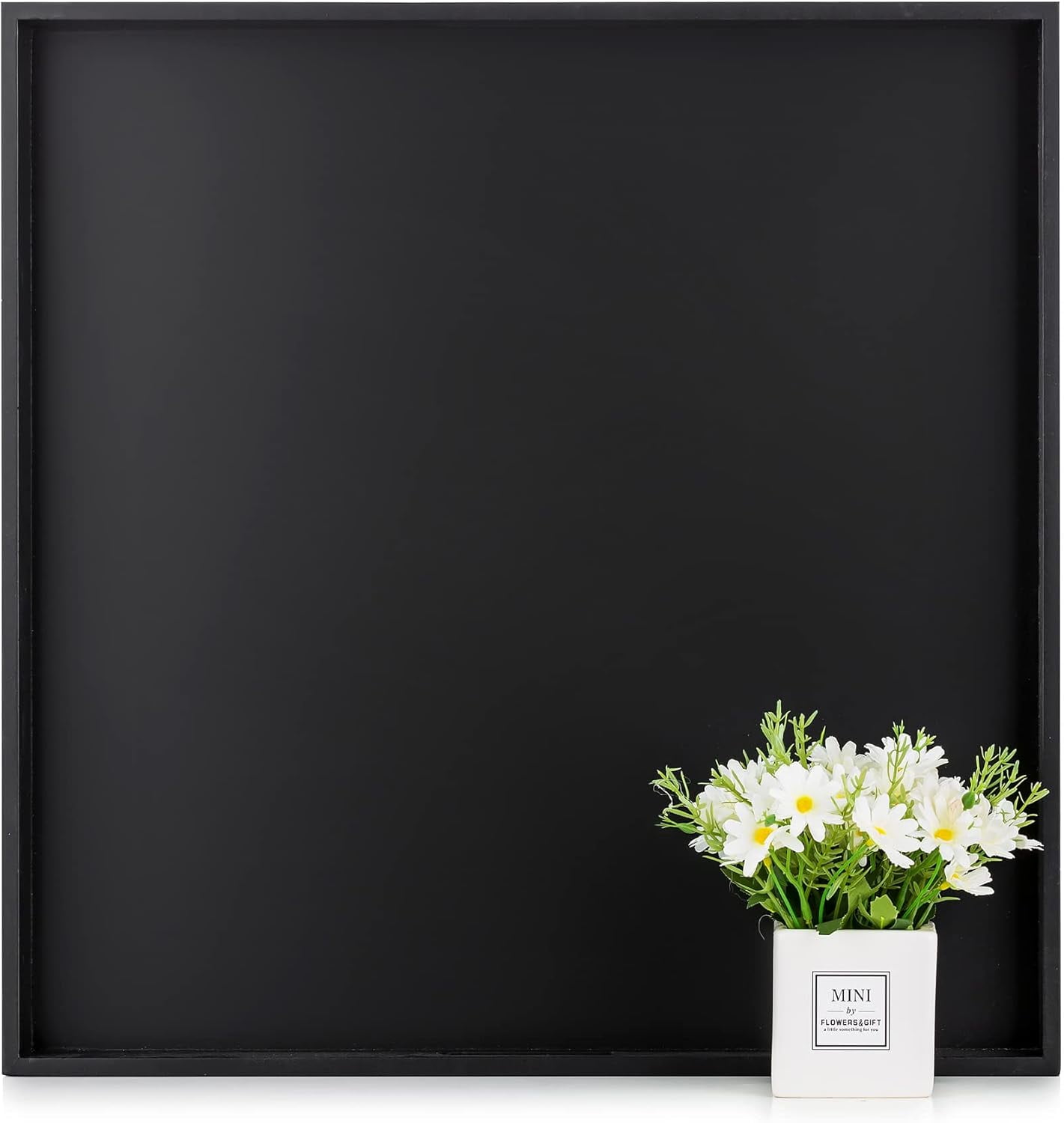 Hanobe 20" Black MDF Square Ottoman Tray with Cutout Handles