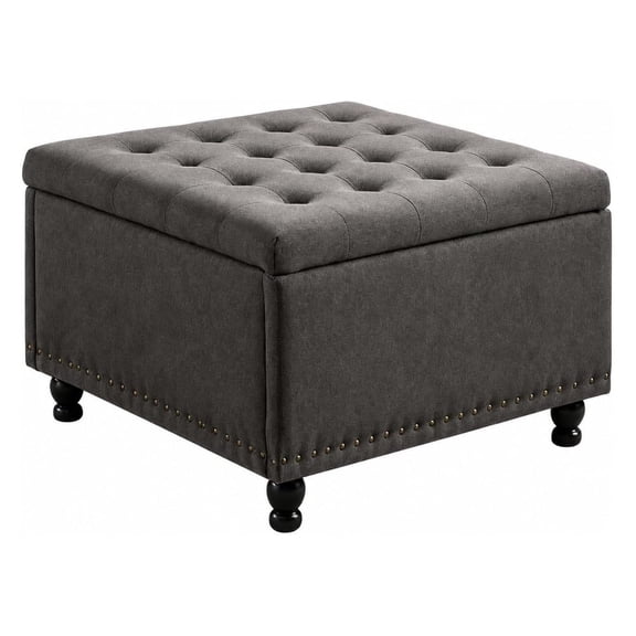 Large Square Storage Ottoman 30x30x18.5 Inches, Wood Frame Cube Ottoman with Button Tufted Top, Heavy Duty Coffee Table Footstool for Living Room Bedroom Toy Box
