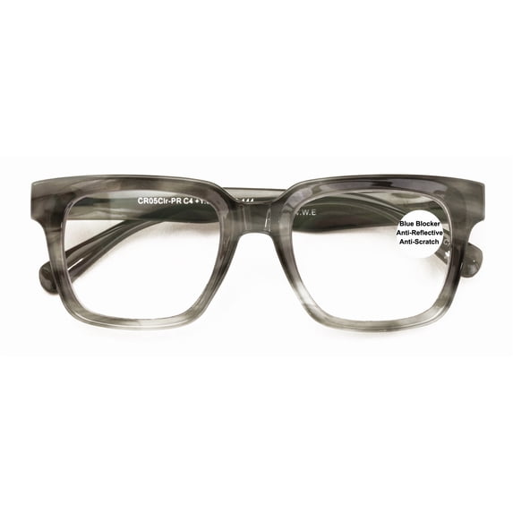 Large Square Oversized Anti Blue Blocker Reading Glasses - UV Protection Clear Lens AR Coating Reader Unisex CR05AB +2.50
