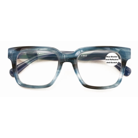 Large Square Oversized Anti Blue Blocker Reading Glasses - UV Protection Clear Lens AR Coating Reader Unisex CR05AB +2.50