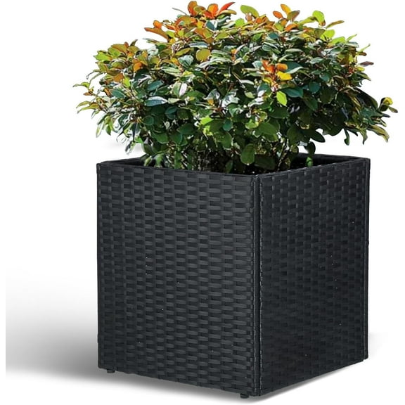 Large Square Planter Box Handmade Wicker Tall Planters for Outdoor Plants with Removable Liners Modern Planter for Indoor Outdoor Garden Patio Front Porch - Black, 17''x17''x18''