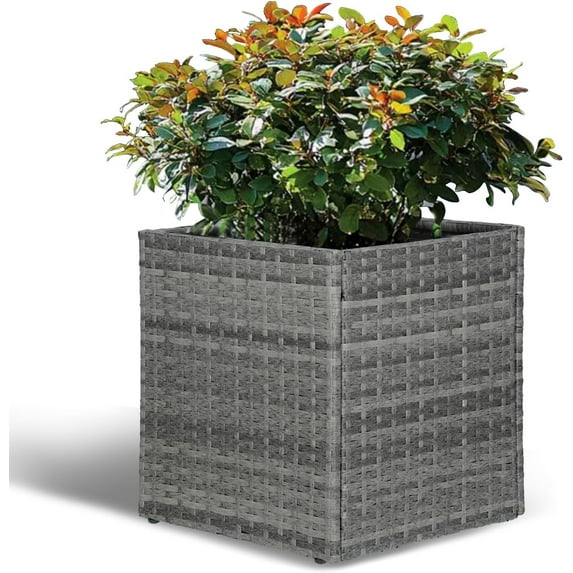 Large Square Planter Box Handmade Wicker Tall Planters for Outdoor Plants with Removable Liners Modern Planter for Indoor Outdoor Garden Patio Front Porch - Gray, 17''x17''x18''