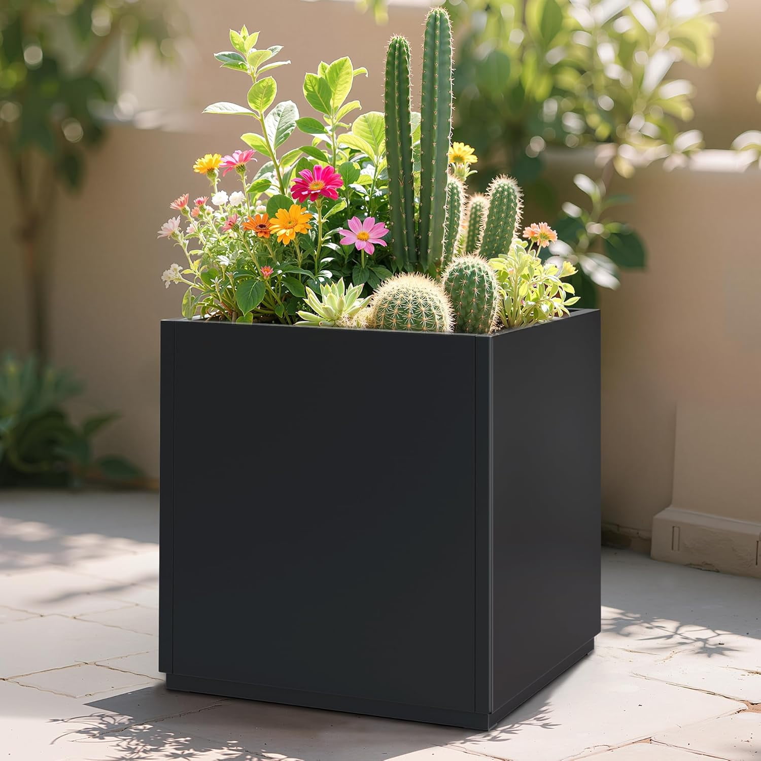 Large Square Planter Metal Black Planter Box with a Drainage Hole and a  Removable Divider Indoor Outdoor Porch Pots for Tall Plants, Trees, Flowers  17.01\, image size:1500x1500