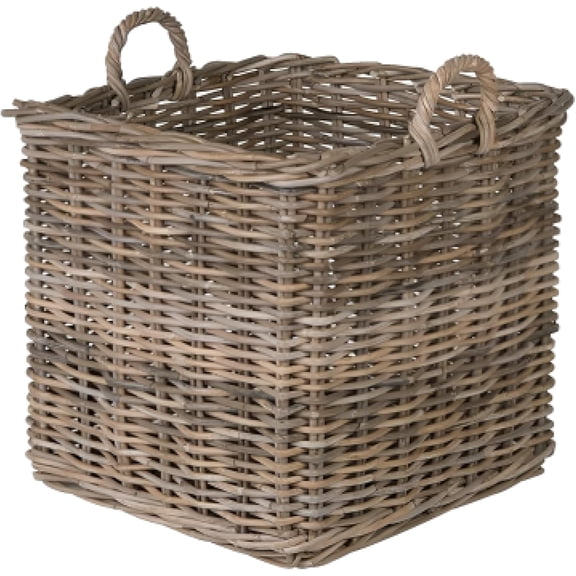 Large Square Rattan Basket, Handmade, Living Room, Blankets, Toy Bin, Extra Storage, Decorative Storage, Laundry Basket, Linens, Gray & Brown, Large
