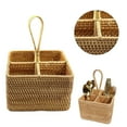 thumbnail image 1 of Large Square Rattan Utensil Holder, 4-Section Woven Storage Basket, Rustic Condiment Organizer with Handle for Countertop & Picnics, WEIWEIGG, 1 of 8