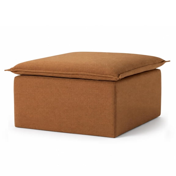 Large Square Rustic Upholstered Ottoman, Cushioned Footrest for Living Room Couch, Chair, or Dorm Room in Clay Fabric Upholstery