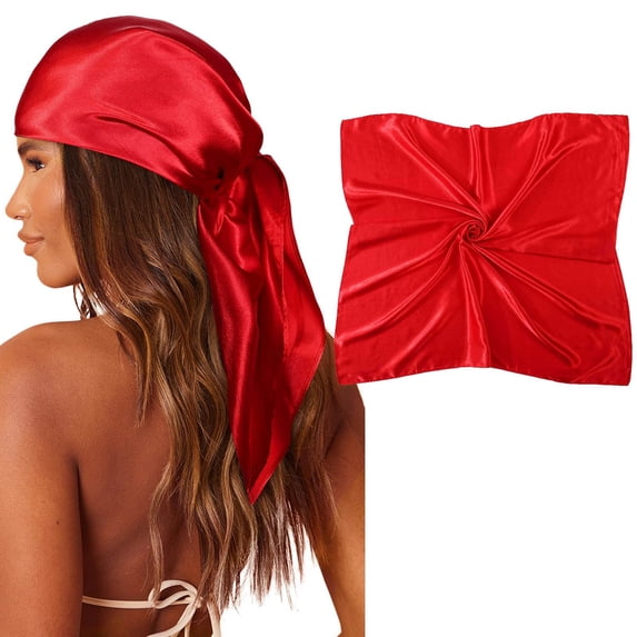 Large Square Satin Head Scarf Silk Hair Bandanas Sleeping Wraps for Women Elegant Style Headwear