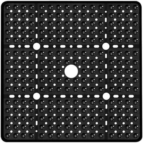 Large Square Shower Mat 27 x 27 Inch Black, Non Slip Shower Bathtub Mats for Inside Shower With Big Suction Cups Drain Holes, Anti Slip Bathroom Floor Shower Stall Mats, Easy Clean, BPA-Free