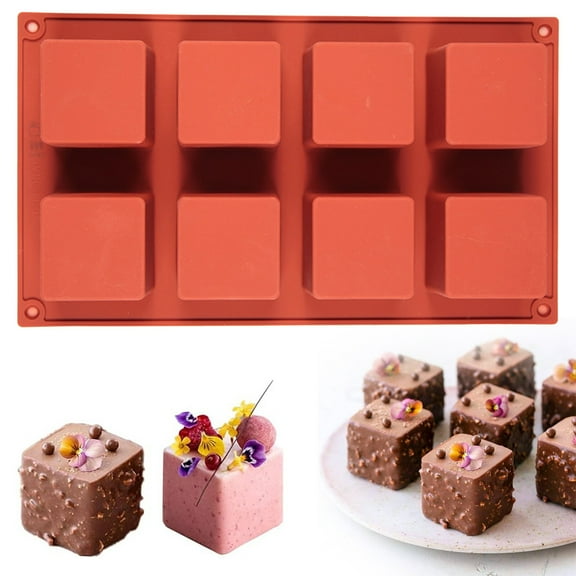 Large Square Silicone Baking Mold 2 Pack, 8-Cavity Cube Mousse Cake Mold for Valentine’s Day Desserts, Chocolate Candy Cheesecake Jelly Brownie Baking