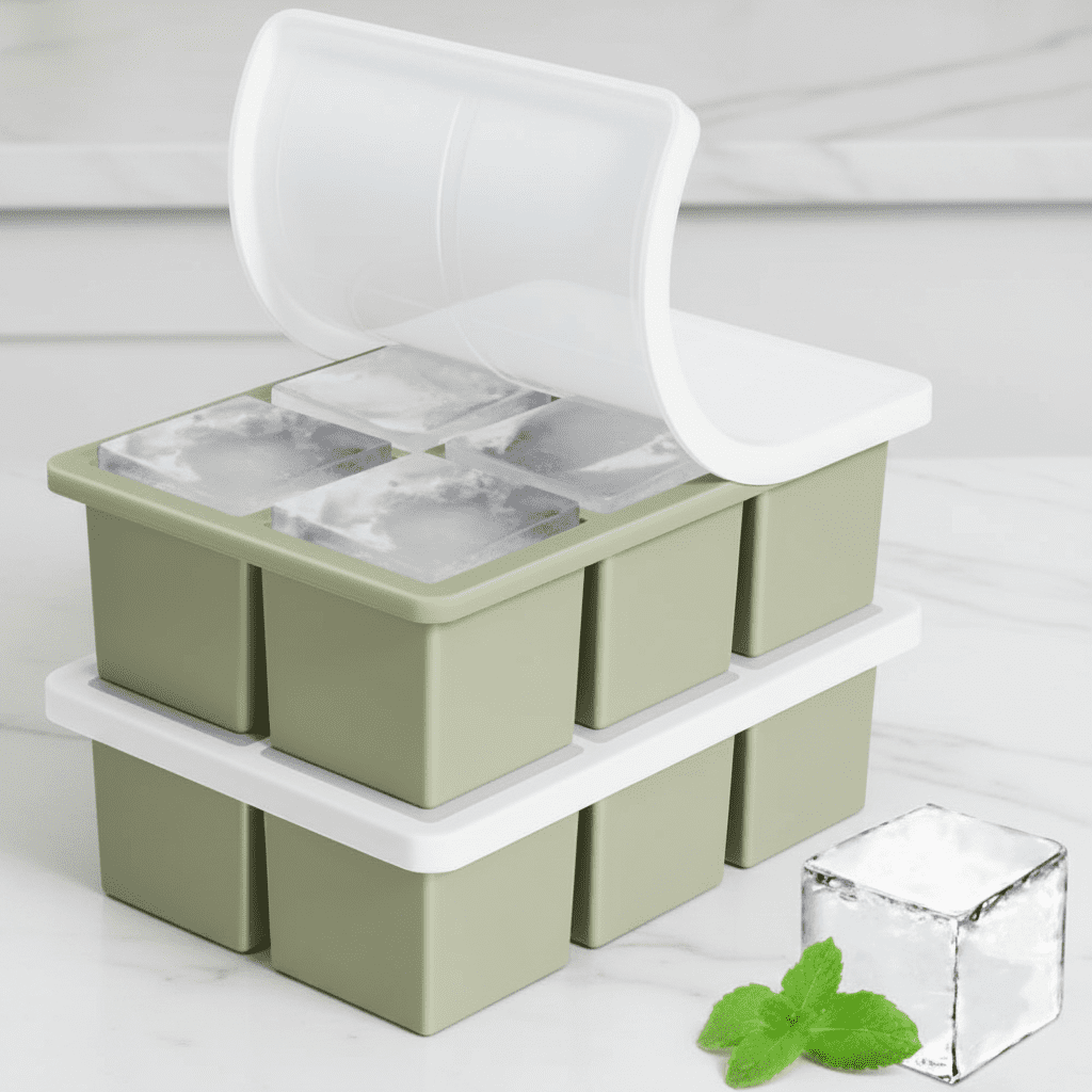 Large Square Silicone Ice Cube Tray with Lid, 2-Pack Big Ice Cube Maker for Whiskey Cocktails, 2-Inch Huge Ice Mold Tray for Old Fashioned Drinks & Cold Beverages