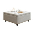thumbnail image 1 of Large Square Storage Bench, Footstool With Two Storage Doors, Mid-century Modern Coffee Table For Living Room, Nailhead Inlay, Light Grey, 1 of 7