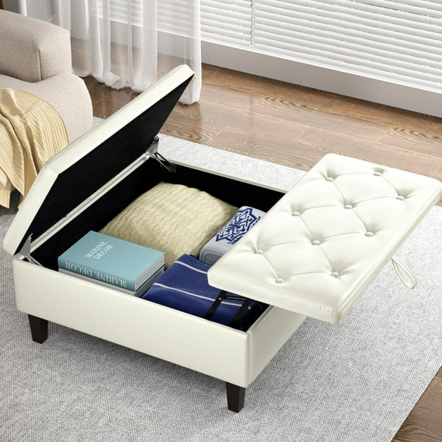 Large Square Storage Ottoman with Lift Top Tufted Upholstered Ottoman