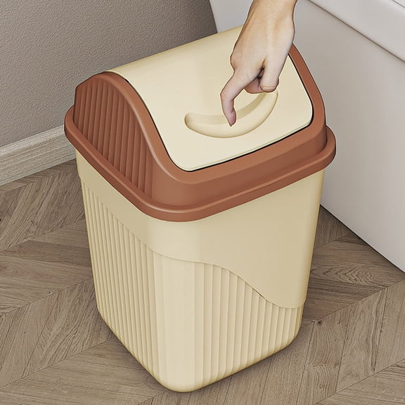 Large Square Swing Lid Office & Bathroom Trash Can, Waste Bin, Garbage Can, Plastic Constructed Odor Control Bin with Inner Ring for Small Spaces, for Desk Side & Bathroom Waste Disposal, Yellow