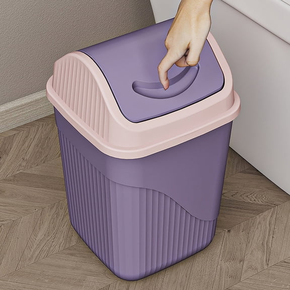 Large Square Trash Can with Lid, Odor Control Plastic Waste Bin, Small Space Garbage Bin, Office Bathroom Under Desk Paper Basket, Indoor Compact Trash Bin, 9*9*13.7in, Purple