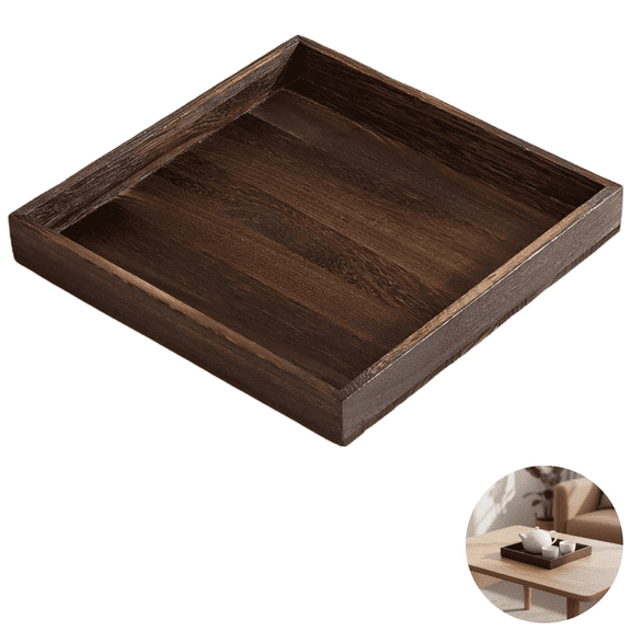 Large Square Wooden Serving Tray, Decorative Wood Ottoman Tray, One-Piece Construction, Crack-Resistant, Raised Edges, Easy to Carry, Dark Brown Color for Tea Ceremony, Parties