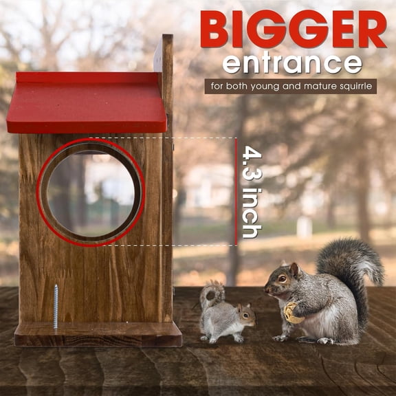 Large Squirrel Feeder, Wooden Chipmunk House for Outside, Peanut and Corn Feeder for Squirrels, Squirrel Feeder Box is Hanging on a Tree, Easy to Clean & Refill, and Rainproof.$$Garden & Patio