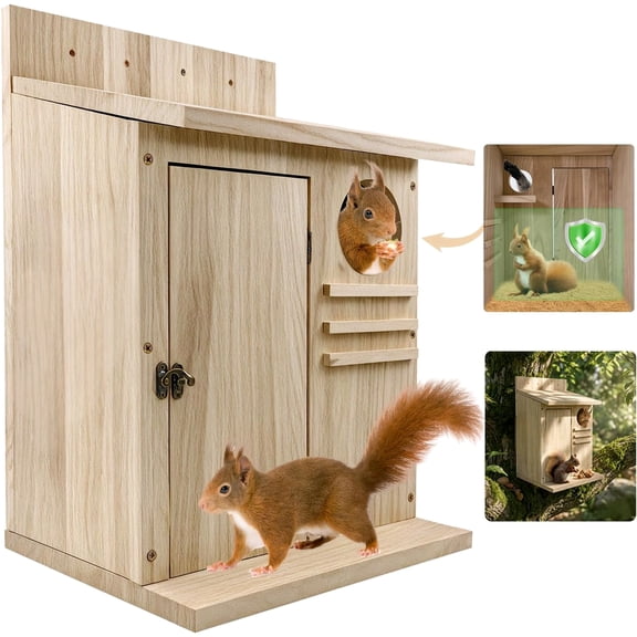 Large Squirrel House for Outside, Natural Wood Squirrel Nesting Box, Easy Installation Squirrel Shelter for Squirrels & Small Animals