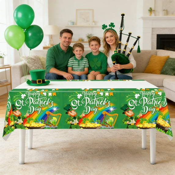 Large St. Patrick's Day Themed Tablecloth for Holiday Party Decorations Water Resistant Dining Table Cover for Festive Gatherings and Special Events