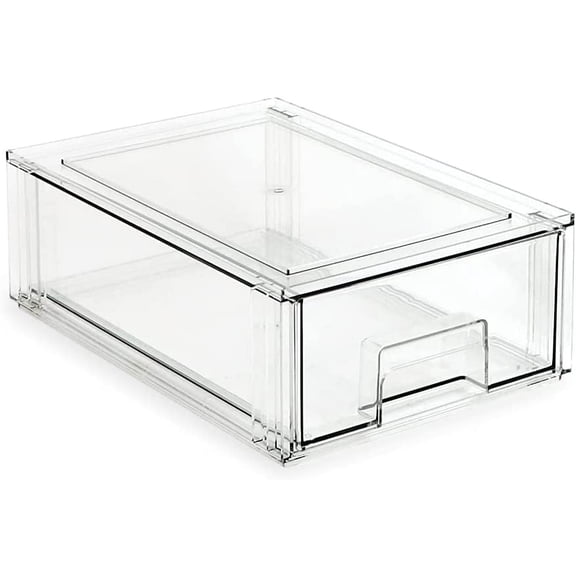 Large Stackable Organizer Drawer (13.5” x 9.9” x 5.4”), Clear Plastic Storage Box, Pull-Out Bin, Home, Office, Closet & Shoe Organization, BPA-Free, Food/Fridge/Freezer Safe (Large)