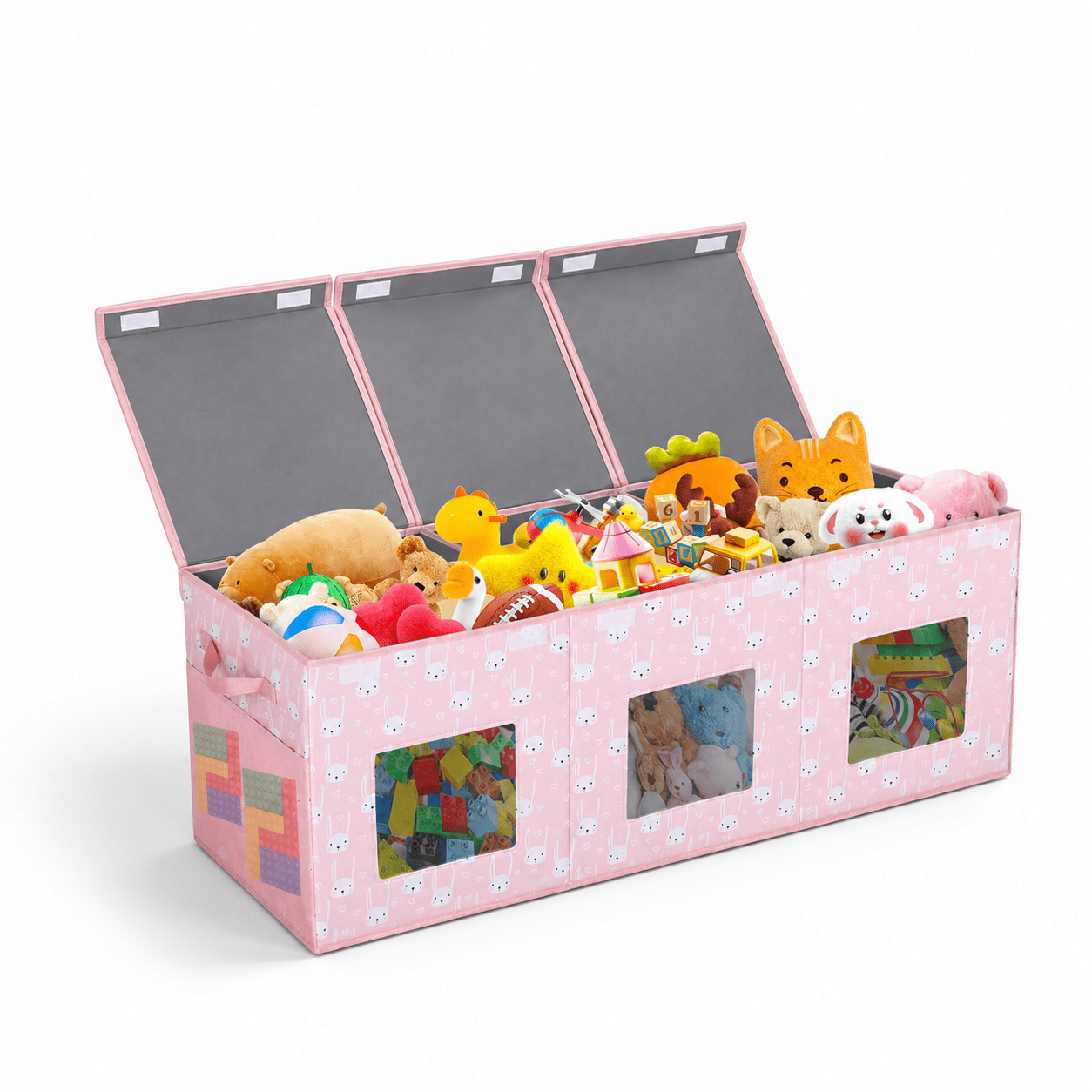 Large Stackable Storage Box with Lid, Pink, L, Foldable Organizer for ...