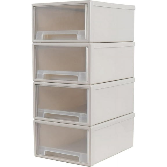Large Stackable Storage Drawers, 18 Quart Plastic Desktop Stacking Drawer Units, Set of 4