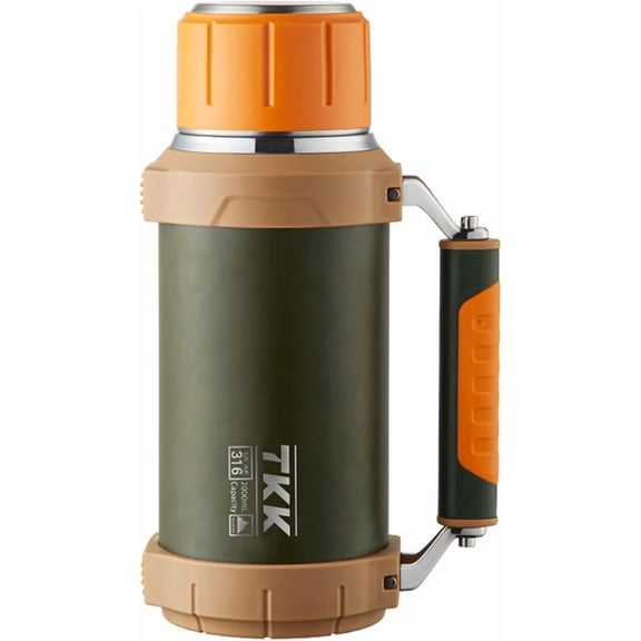 Large Stainless Steel 2 Quart 64 Ounce Insulated Vacuum Bottle with Handle for Hot and Cold Drinks Orange