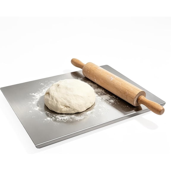 Large Stainless Steel Board with Lip for Kitchen - L-Shaped Double Sided Metal Chopping Board with Counter for Meat, Fruits, Vegetables, Kneading Bread Dough Baking (27.6x19.7Inch)