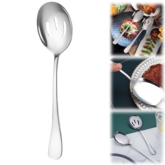Large Stainless Steel Buffet Serving Spoon Long Handle Soup Cooking Spoon For Home Restaurant (B, 23*2*5cm)