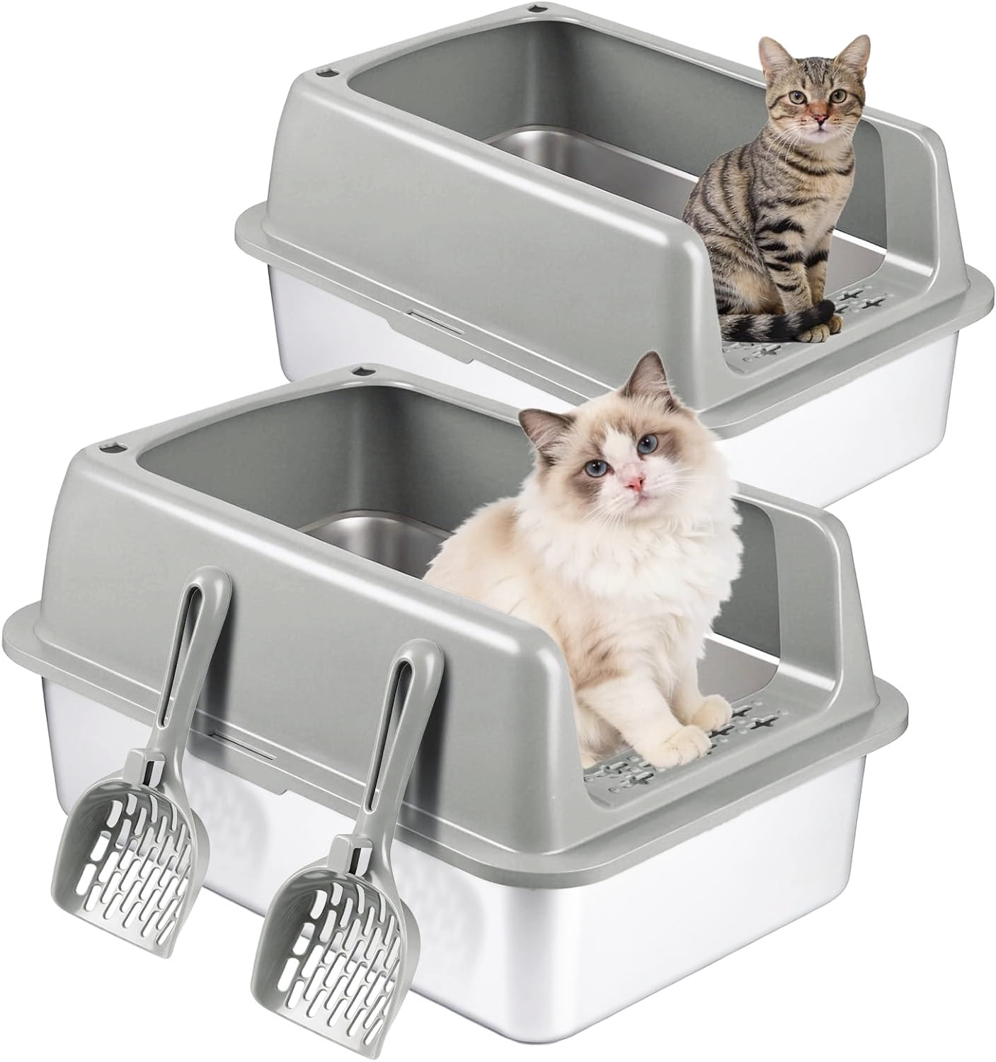 Large Stainless Steel Cat Litter Box with Lid For Easy Clean-up