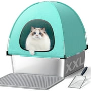 Stainless Steel Cat Litter Box with High-Sided Oxford Fabric Cover,Extra Large Square,Easy to Clean