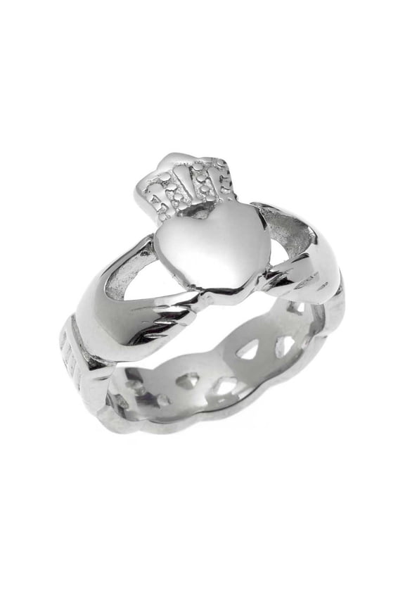 Large Stainless Steel Celtic Claddagh Ring - Irish Symbol of Love, Loyalty & Friendship size 10