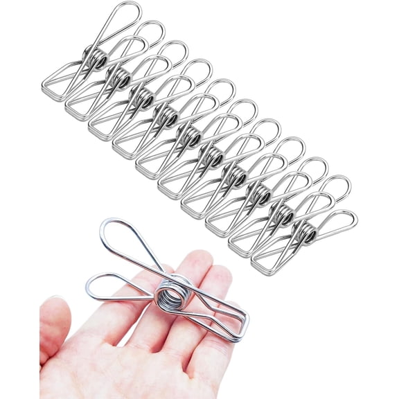 Large Stainless Steel Clothes Pins - Heavy Duty and Multipurpose Metal Clips for Hanging Clothes and Food Packages 10pcs, 3.17-inch