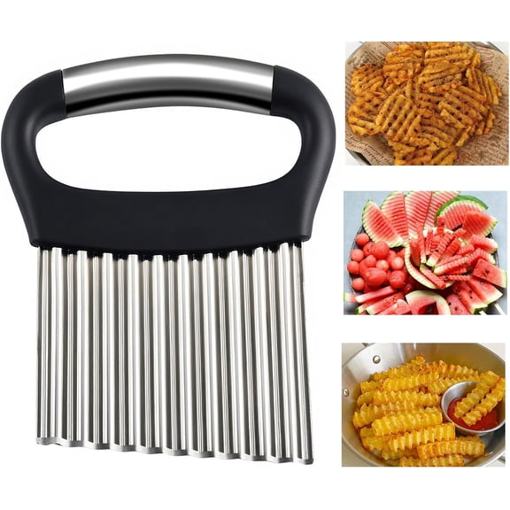 Large Stainless Steel Crinkle Cutter for Veggies, French Fries & Waffle Fries – Wavy Chopper for Potatoes & Carrots