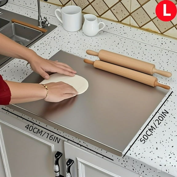 Large Stainless Steel Cutting Board with Lip, Anti-Slip Metal Chopping Board for Countertop & Over Sink Use, Food-Grade Steel Board for Meat, Vegetables, Fruits, Bread & Dough Prep