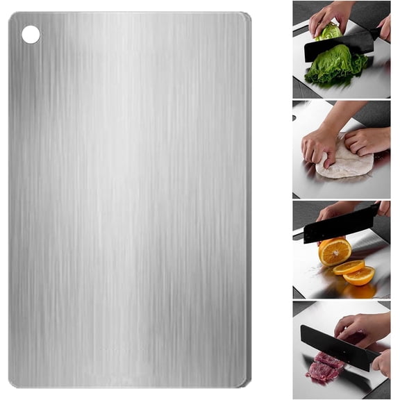 Large Stainless Steel Double-Sided Titanium Cutting Board – Kitchen Chopping Board, L Size