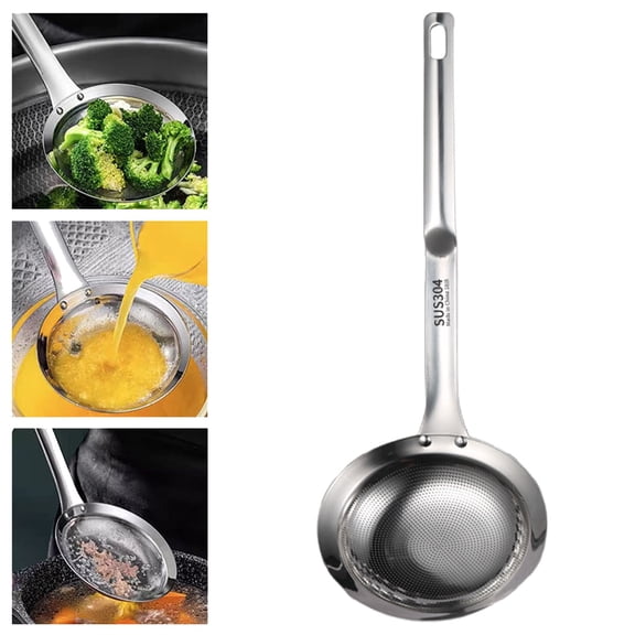 Large Stainless Steel Fine Mesh Skimmer Spoon, Kitchen Oil and Fat Strainer Ladle for Frying, Boiling, Soup and Beverages, Ergonomic Handle, Dishwasher Safe, 1-Pack