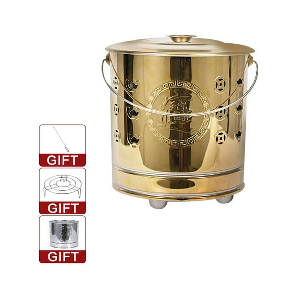 Large Stainless Steel Fire Bowl 26x29cm for Outdoor Sacrificial Burning and Garden Bonfires Gold or Red