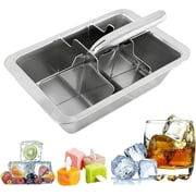 Large Stainless Steel Ice Cube Tray with Lever, 6 Big Cube Ice Mold, Dishwasher Safe Kitchen Bar Essential
