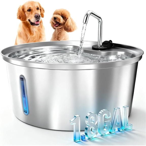 Large Stainless Steel Pet Water Fountain, 7L Capacity with Multi-Filtration System, Quiet LED Water Window for Cats and Dogs