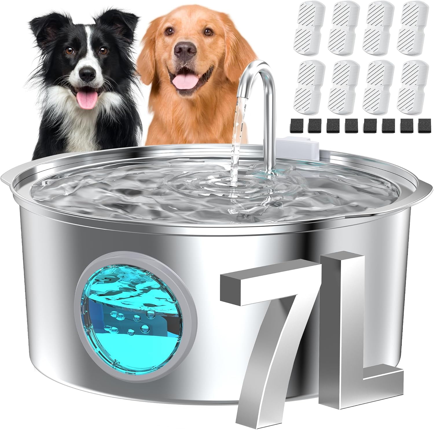 Large Stainless Steel Pet Water Fountain - 7L Super Quiet Indoor Drinking Fountain for Dogs and Cats