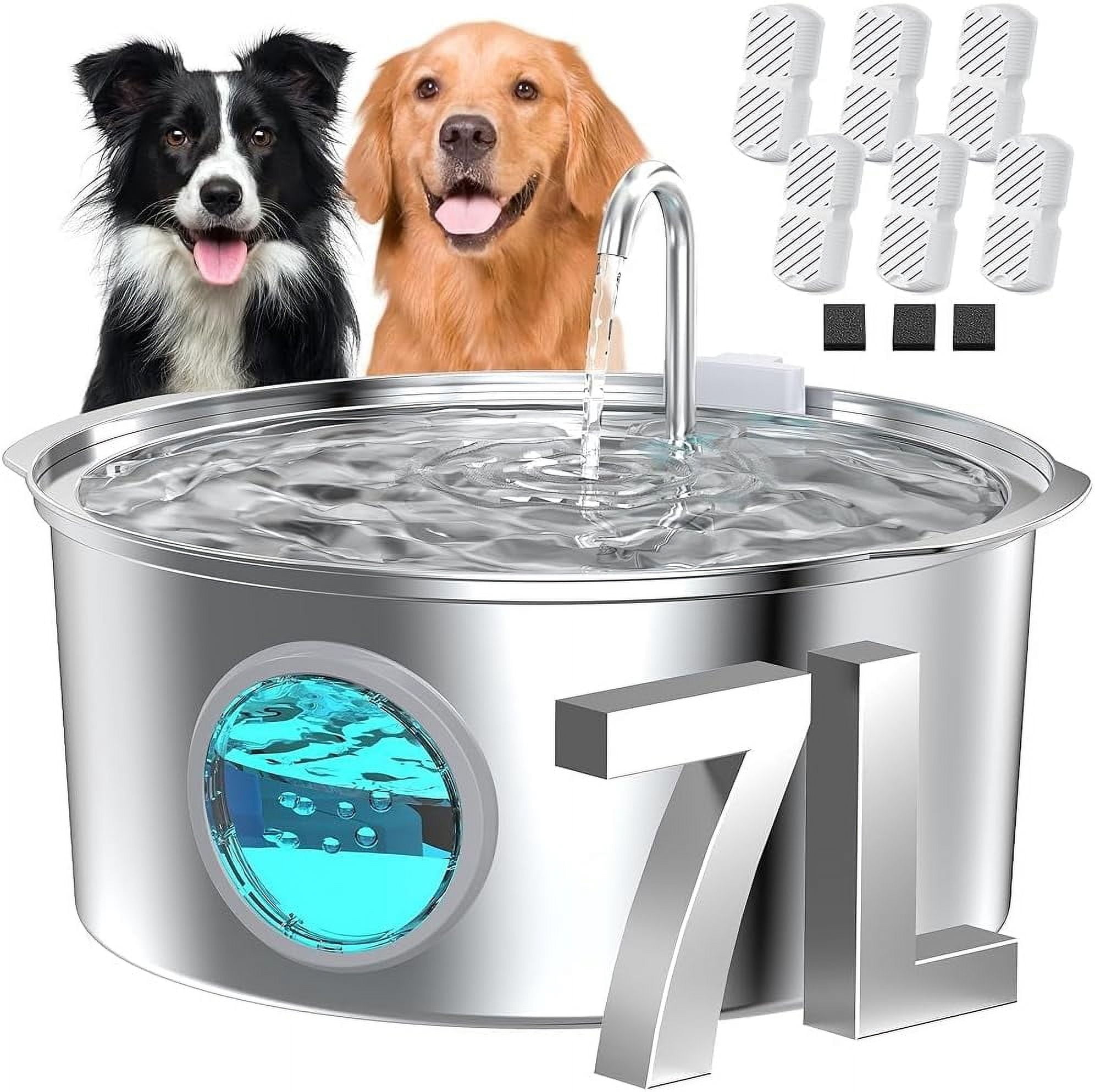 Large Stainless Steel Pet Water Fountain - 7L Super Quiet Indoor Drinking Fountain for Dogs and Cats