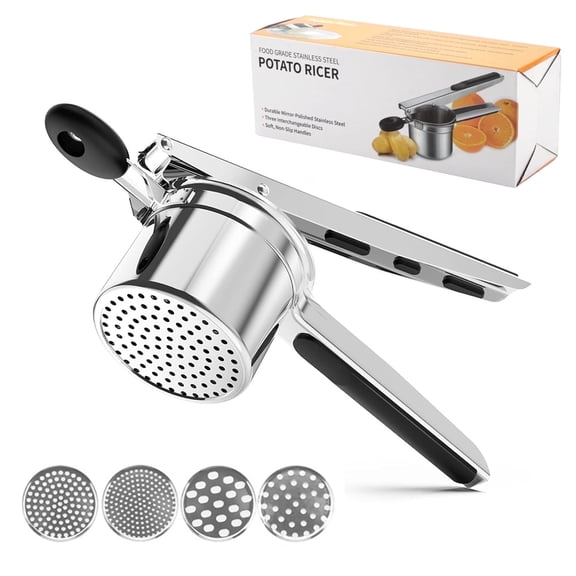 CHIKIXSON Large Potato Masher Ricer 15oz, Stainless Steel Potato Ricer with 4 Interchangeable Discs