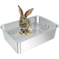 thumbnail image 1 of Large Stainless Steel Rabbit Litter Box,Bunny Litter Pan with Widened Grid,Toilet Tray,High Back Wall,Deep Waste Storage (Large), 1 of 9