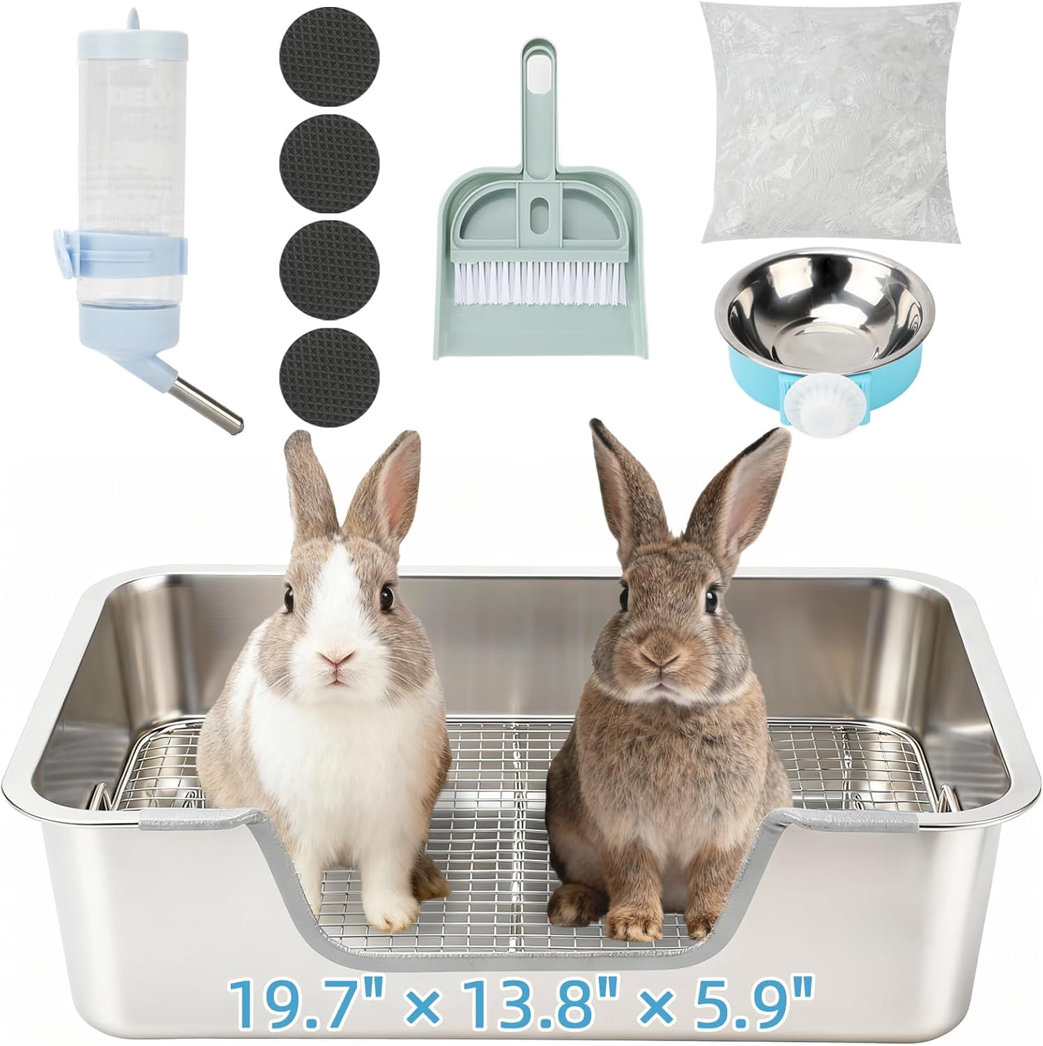 Large Stainless Steel Rabbit Litter Box with Sifting Tray, Steel Grids Bunny Litter Box, Rabbit Potty Pan for Adult Guinea Pigs, Chinchillas, Ferrets, Squirrels, Easy to Clean, Odor Control