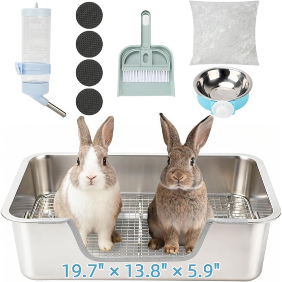 Large Stainless Steel Rabbit Litter Box with Sifting Tray, Steel Grids Bunny Litter Box, Rabbit Potty Pan for Adult Guinea Pigs, Chinchillas, Ferrets, Squirrels, Easy to Clean, Odor Control
