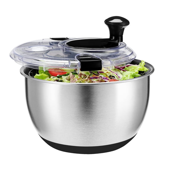 Large Stainless Steel Salad Spinner 4.8 Qt, Vegetable Washer & Lettuce Dryer with Easy-Turn Crank, BPA-Free, Non-Slip Base, Dishwasher Safe Kitchen Tool for Fresh Salads