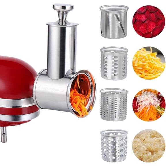 Large Stainless Steel Slicer Shredder Attachment for KitchenAid Mixers,Dishwasher Safe Vegetable Cheese Grater Accessories with 4 Cutting Blades by