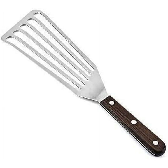 Large Stainless Steel Slotted Fish Fillet Turner/Flip Spatula With Wooden Handle(Approx. 12.5")